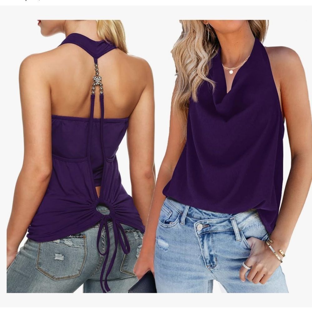 Zeagoo Crystal Tank Top Blouse‎ Purple Small Open Back Charm